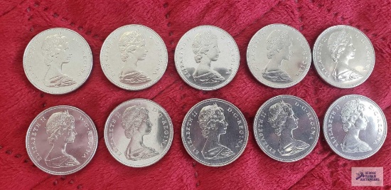 (10) 1968 Canadian $1 coins, uncirculated.