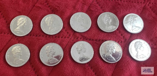 (10) 1969 Canadian $1 coins, uncirculated.