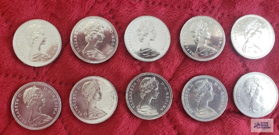 (10) 1871-1971 Canadian $1 coins, uncirculated.