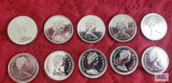 (5) 1873-1973 and (5) 1972 Canadian $1 coins, uncirculated.