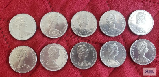 (10) 1968 Canadian $1 coins