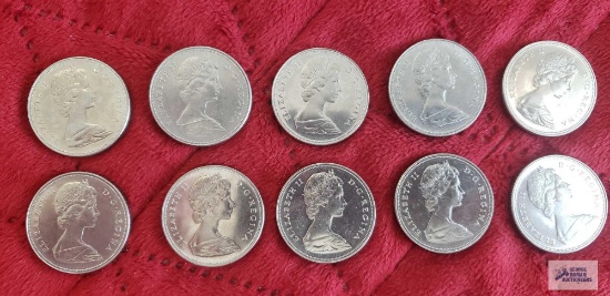 (10) 1968 Canadian $1 coins