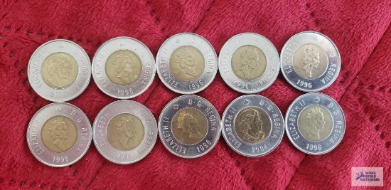 (10) Canadian $2 Loonie coins