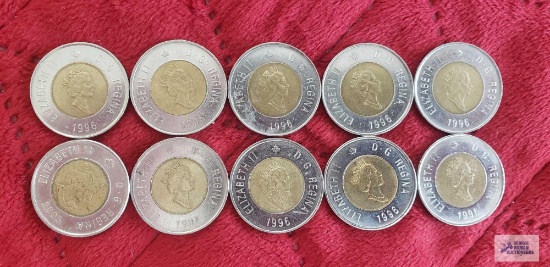 (10) Canadian $2Loonie coins