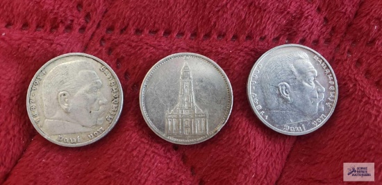1935 and (2) 1936 German 5 Reichsmark coins