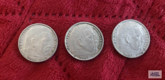 1937, 1938, and 1939 German 2 Reichsmark coins