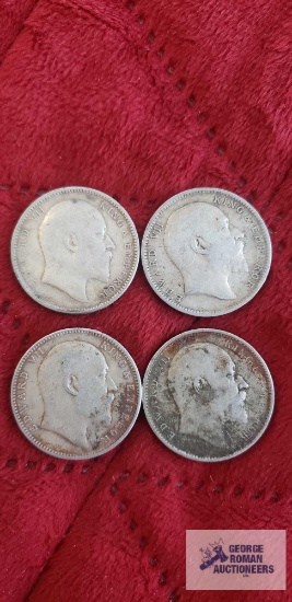 (2) 1905 and (2) 1907 British India one rupee coins