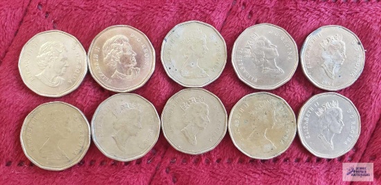 10 Canadian $1 Loonie coins