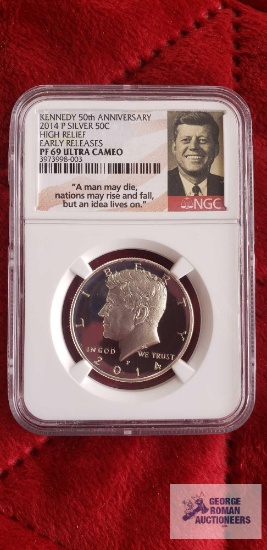 2014-P Kennedy 50th anniversary silver fifty cent high relief, early releases, coin, ultra cameo.
