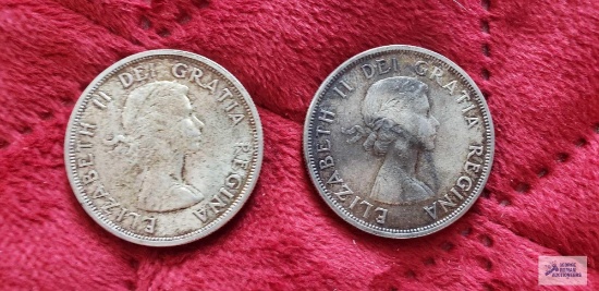 1957 and 1962 Canadian $1 coins.