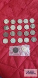 14 Buffalo nickels, 7 silver nickels, and 1 V nickel.