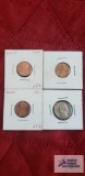 1955 Wheat penny, (2) 2000 pennies, uncirculated, and1964 nickel
