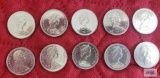 (10) 1871-1971 Canadian $1 coins, uncirculated.