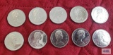 (5) 1969, (3) 1871-1971, and (2) 1873-1973 Canadian $1 coins, uncirculated.