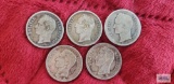 1935, 1945, 1954, and (2) 1960 Venezuelan 5 Bolivares coin