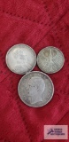 1893 and 1913 German Five Mark silver coin and 1951 Five Deutsche Mark coin