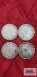 (2) 1905 and (2) 1907 British India one rupee coins