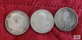 1907, 1917, and 1919 1 Rupee India coins.