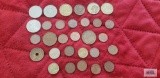 Variety of foreign coins.
