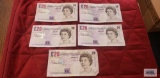 Bank of England (5) 20 pound notes.