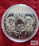 2001 Republic of Liberia, 1863 Gettysburg, Gen. George G. Meade, Gen. Robert. E. Lee $5 gold colored