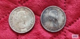 1957 and 1962 Canadian $1 coins.