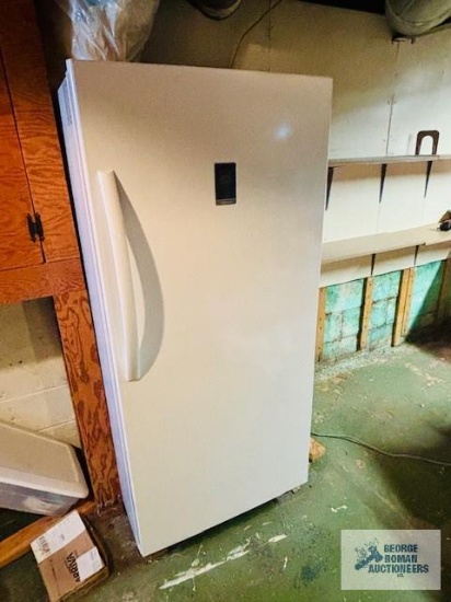 Insignia upright freezer, model no. NS-UZ14WHD. in basement. Bring help to remove.
