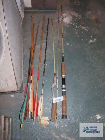 Arrows and fishing pole