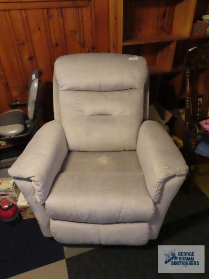Whitish gray cloth rocker recliner