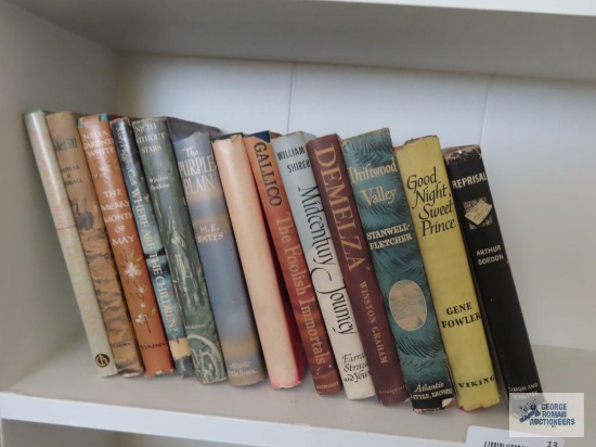 Variety of books including Good Night Sweet Prince, Driftwood Valley, The Purple Plane, and others