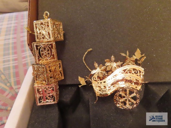 Two Danbury Mint gold colored ornaments