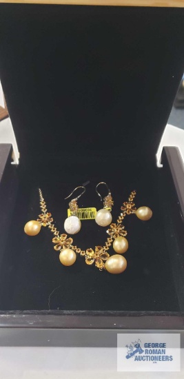 South Sea Pearl (11-11.5 mm) multi-gemstone Vermeil YG over sterling silver flower drop earrings TGW