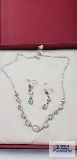 Indian Artistry Polki Ethiopian Willow Opal Rose necklace (18") in Sterling silver 8.10 ctw with