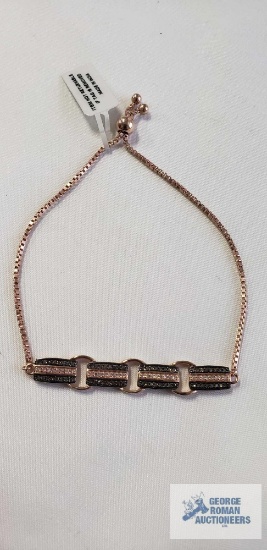 Natural pink and champagne diamond 14K RG over sterling silver bolo bracelet (adjustable) TDiaWt