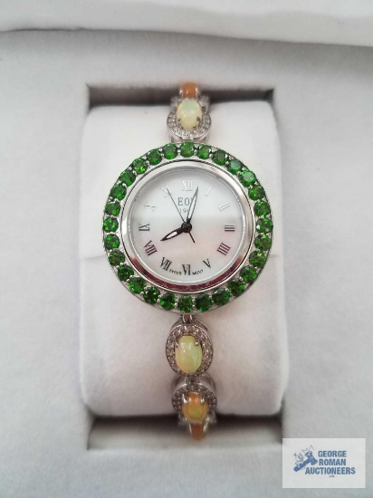 EON 1962 Ethiopian Welo opal, Russian diopside, natural white zircon Swiss Movement sterling silver