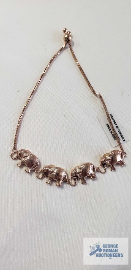 Natural pink diamond accent 14K RG over sterling silver elephant bracelet (adjustable)