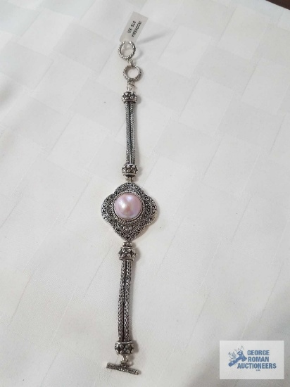 TLV Bali Legacy Collection Mabe pink pearl sterling silver toggle clasp bracelet (7.5-8")