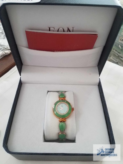 DB EON 1962 Burmese green jade, simulated diamond Swiss movement water resistant bracelet watch in