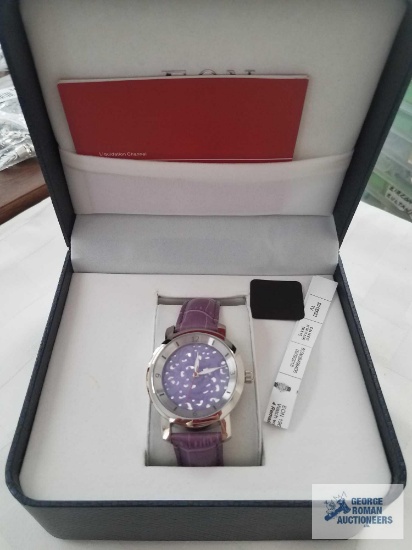 EON 1962 Burmese purple jade Swiss movement water resistant watch with purple genuine leather strap