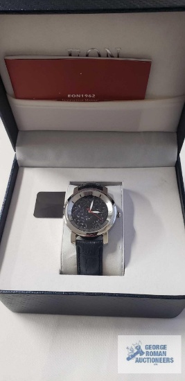 EON 1962 Burmese black jade Swiss movement water resistant watch with black genuine leather strap