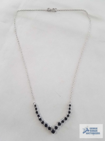 Black Spinel (Round 3.16ctw) Sterling Silver graduated necklace