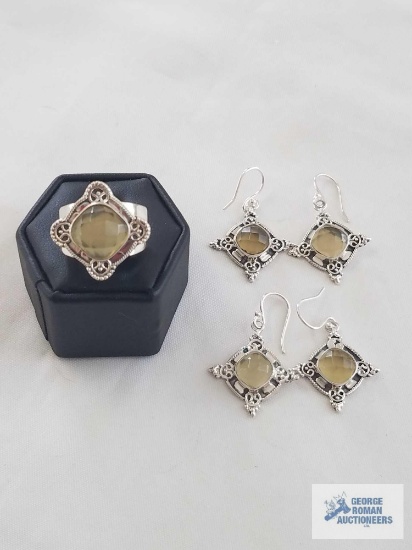 Two pair of 4.58ctw square cushion checkerboard cut Yellow Fluorite Sterling Silver dangle earrings.
