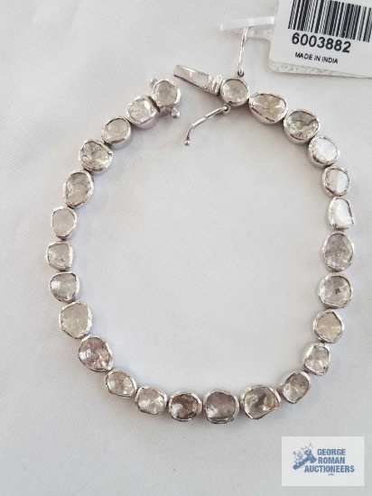 Polki Diamond tennis bracelet in Platinum over Sterling Silver (7.25") (14.55g) 4.00ctw.