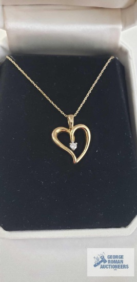 10K Yellow Gold Diamond Heart & Chain.
