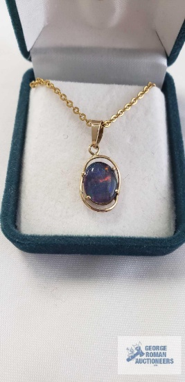 14K Yellow Gold Oval Pendant & Gold Plated Chain.