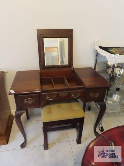 Vintage vanity with fold up mirror and stool