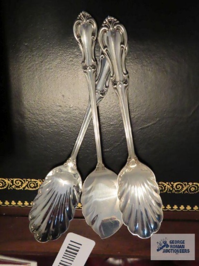 Sterling sugar spoons, Joan of Arc pattern. International Silver Company