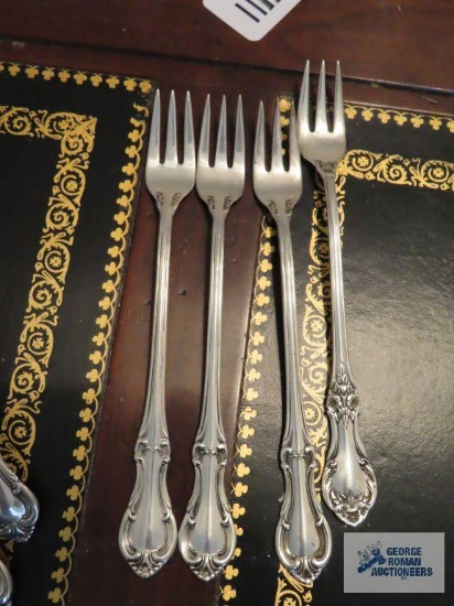 Four sterling relish forks, Joan of Arc pattern. International Silver Company