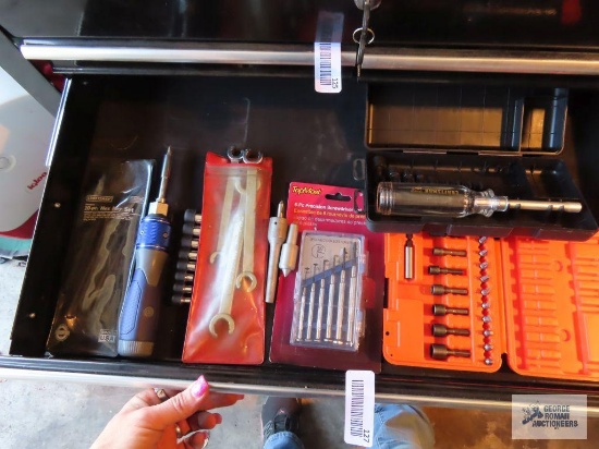 Bits and drivers with line wrenches, mini screwdriver set, and hex key set