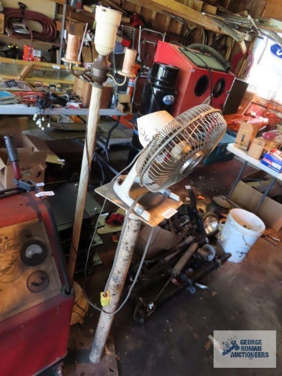 Heavy duty pedestal with fan and antique floor lamp